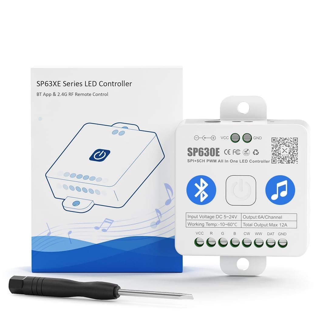 SP630E Bluetooth LED Controller Support PWM Monochrome CCT RGB RGBW RGBCCT Or SPI TTL IC Chip LED Strip WS2811 WS2812B WS2813 WS2814 WS2815 SK6812 LB1934 etc DC5V DC12V DC24V