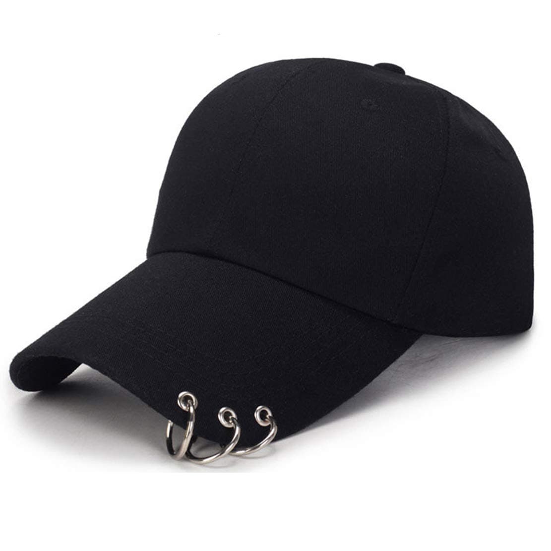 Kpop Hat Ring Baseball Cap - Suga Snapback Baseball Cap with Iron Rings (Black) (Medium, Black)