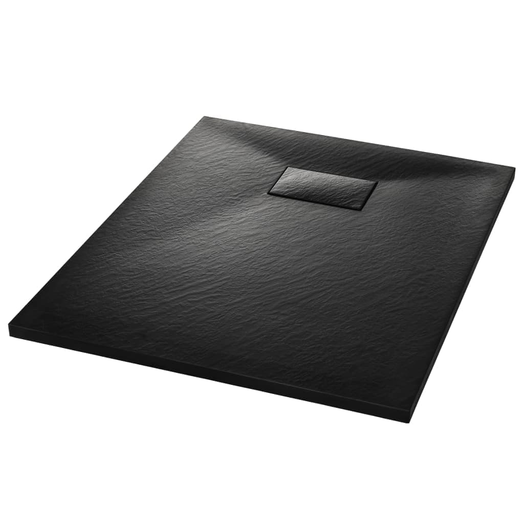 vidaXL Shower Base Tray 35.4"x27.6" - Modern, Low-Profile, Skid- SMC Material Black Shower Tray with Slate Stone Surface Design