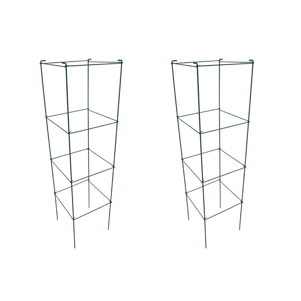 Green Square Folding Tomato Cage Plant Support Stake Tower 12 inch by 46 inch, Pack of 2 Sets