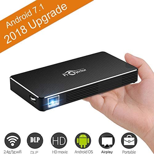 Mini Portable Projector [2018 Upgarde] Smart Android 7.1 DLP Video Projector Max Throw 120" Display Support Bluetooth USB 4K HD 1080P, Wired and Wireless Same Screen Display for iPhone,iPad and Laptop