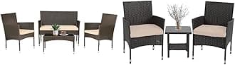 FDW 4-Piece Outdoor Wicker Patio Furniture Set with 2 Chairs, Coffee Table