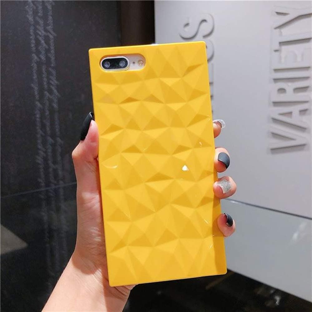 Square Case Compatible iPhone 7 Plus iPhone 8 Plus Case 3D Diamond Pattern Cute Candy Color Shockproof Protective Slim-fit Solid Color Flexible Soft TPU Case Cover for iPhone 7 Plus/8 Plus (Yellow)
