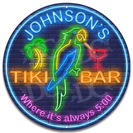 Decorative Concepts Tiki Bar Neon Themed Parrot Customized Medium 18" Metal Wall Sign