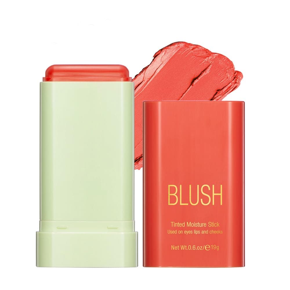 Multi-Use Blush Stick，Soft Creamy Blush,2-in-1 Cheek and Lip Tint,Waterproof Hydrating Solid Natural Moisture Smooth Blendable Matte Finish Face Blush Makeup,03 coral orange