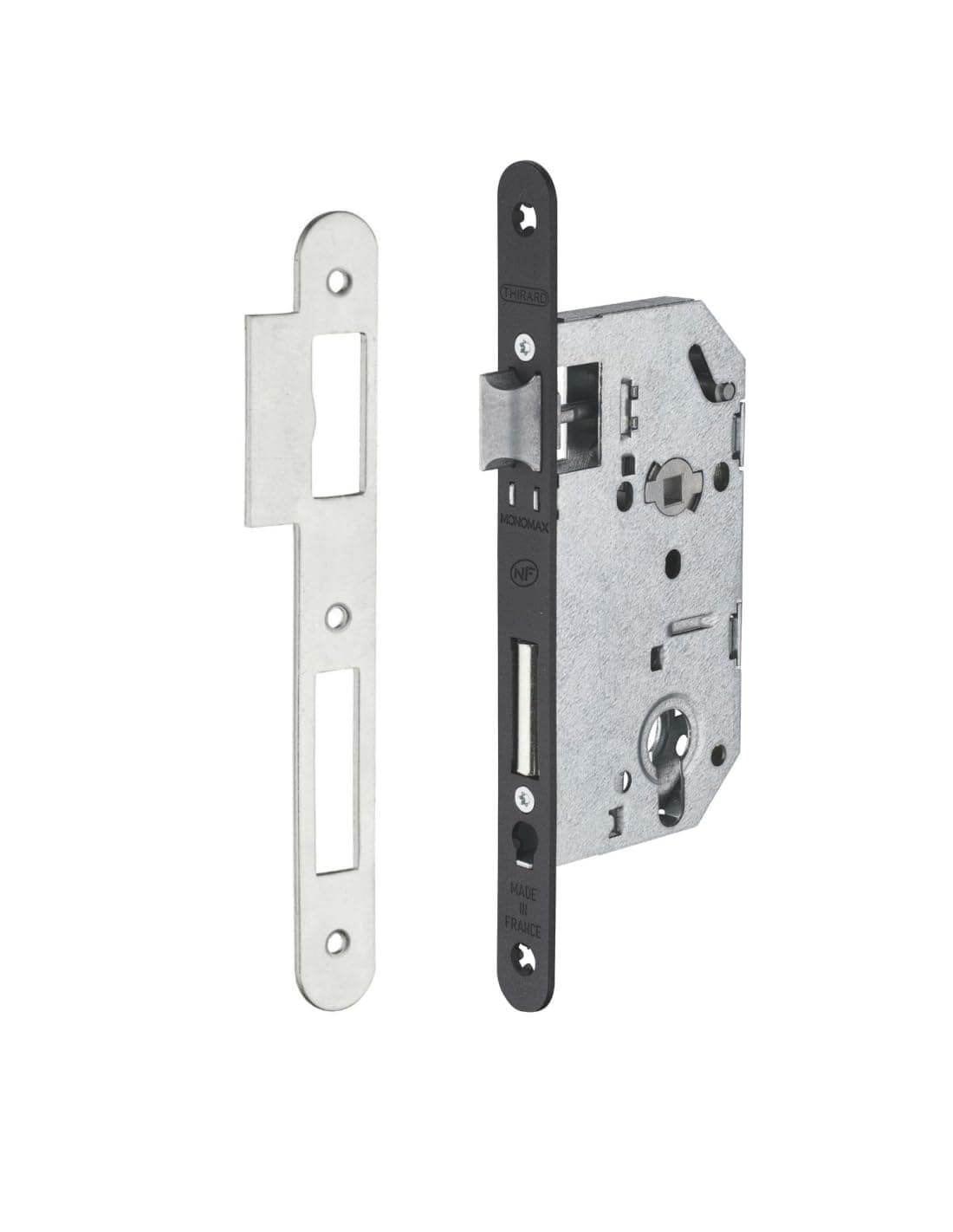 MONOMAX NF 50 Axis Cylinder Version Lock Box – Galvanised Box, Epoxy Black Granite Headrest – Recessed Model for Front Door – Made in France – Black Finish THIRARD