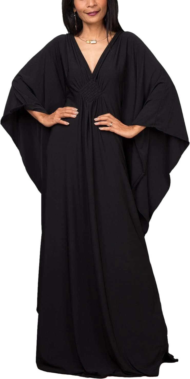Womens Kaftan Solid Loungewear Batwing Sleeve Plus Size Beach Maxi Caftan Dress