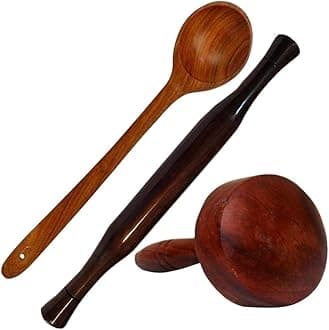 Wooden Rolling Pin (Belani) & Kitchen Spoon Utensil/Wooden Hand Press Masher for Kitchen Use (Set of 3) (Option 9)