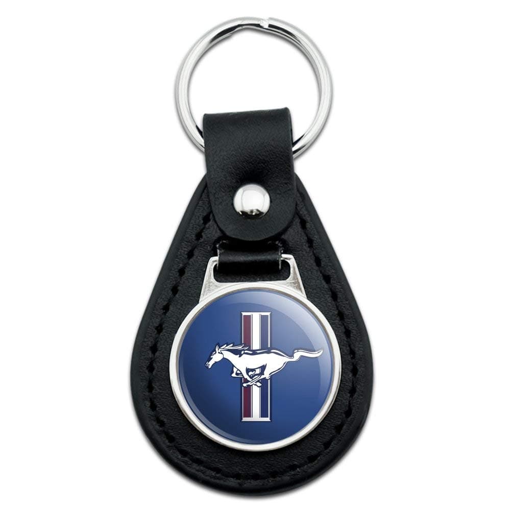 GRAPHICS & MORE Black Leather Ford Mustang Logo Keychain