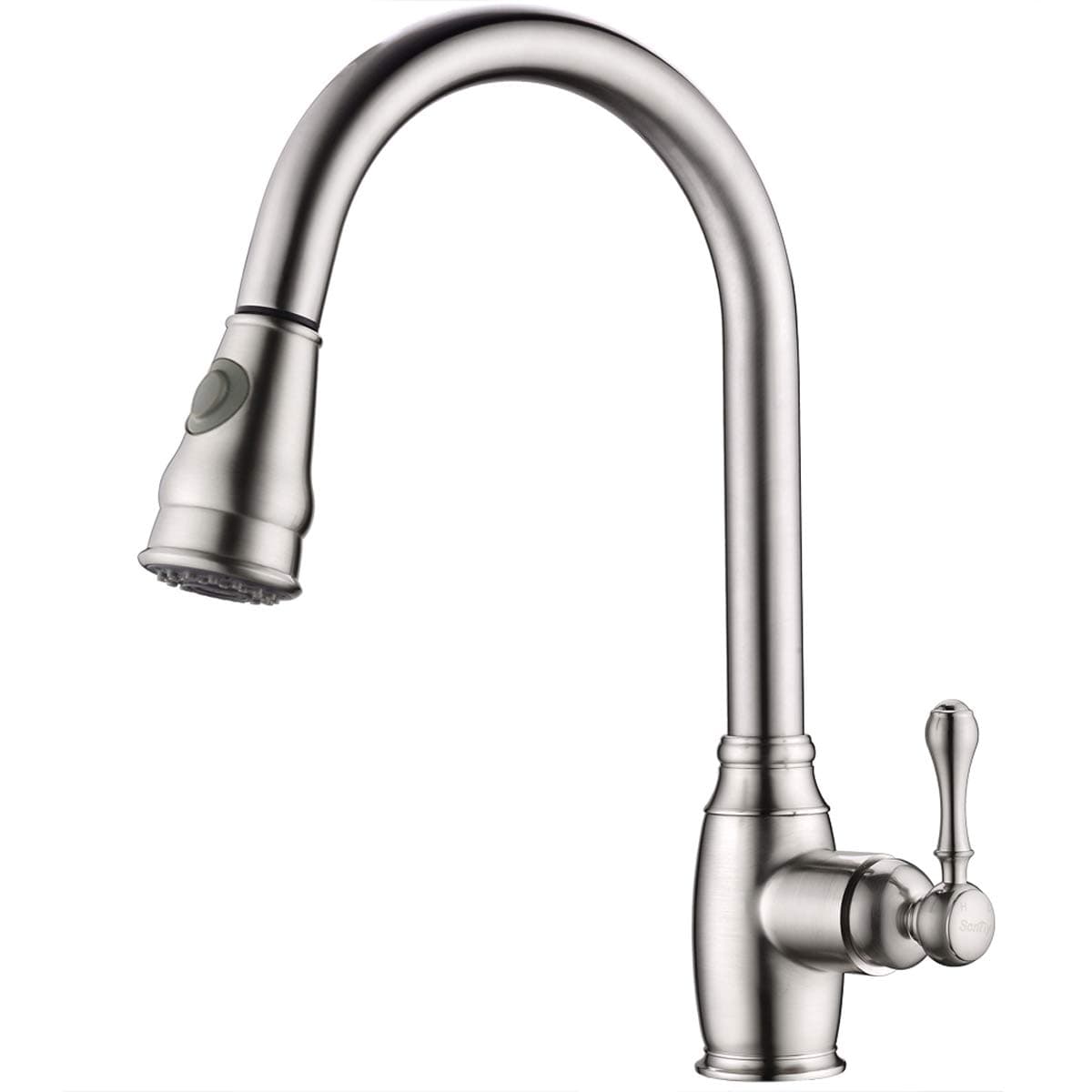 SonTiy Pull Down Kitchen Faucet with Sprayer, Antique Brass Single Handle Kitchen Sink Faucet Brushed Nickel, Commercial High Flow Hands Free Copper Pull Out Kitchen Faucets