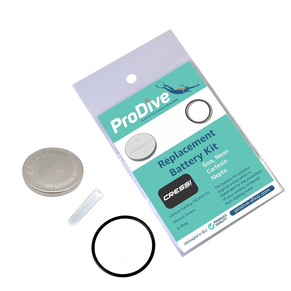 Battery Kit for Cressi Diving Watch Computers Goa, Neon, Nepto, Cartesio O-Ring + Silicone Grease + Battery