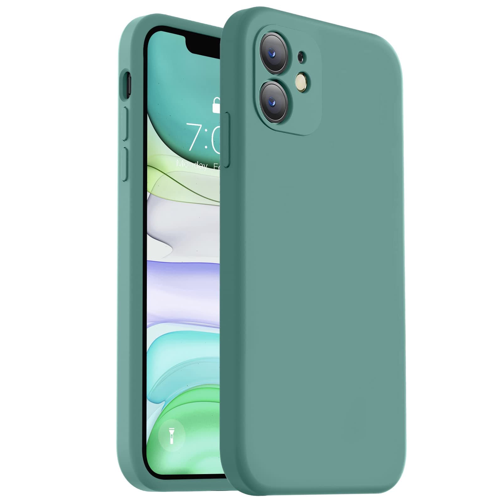 Compatible with iPhone 11 Case, Upgraded Liquid Silicone with [Flat Edges] [Camera Protection] [Soft Anti-Scratch Microfiber Lining] Phone Case for iPhone 11 6.1 inch - Pine Green