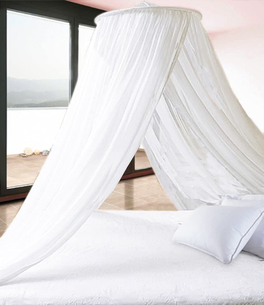 Pure White Extra Thick Elegant Round Top Bed Canopy (Mosquito Net) - Holiday Resort Style