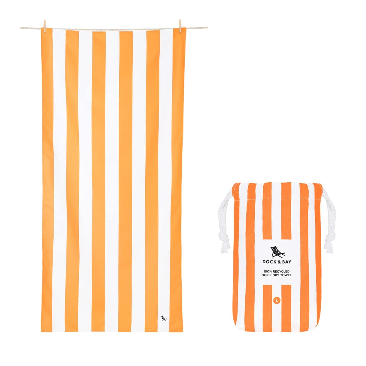 Beach Towel - Quick Dry, Sand Free - Compact, Lightweight - 100% Recycled - Includes Bag - Cabana - Ipanema Orange - Extra Large (200x90cm, 78x35")