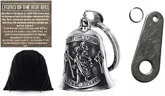 THE RIDE BELL St. Christopher Guardian Angel w/FREE HANGER Biker Good Luck Motorcycle Charm Original Keychain