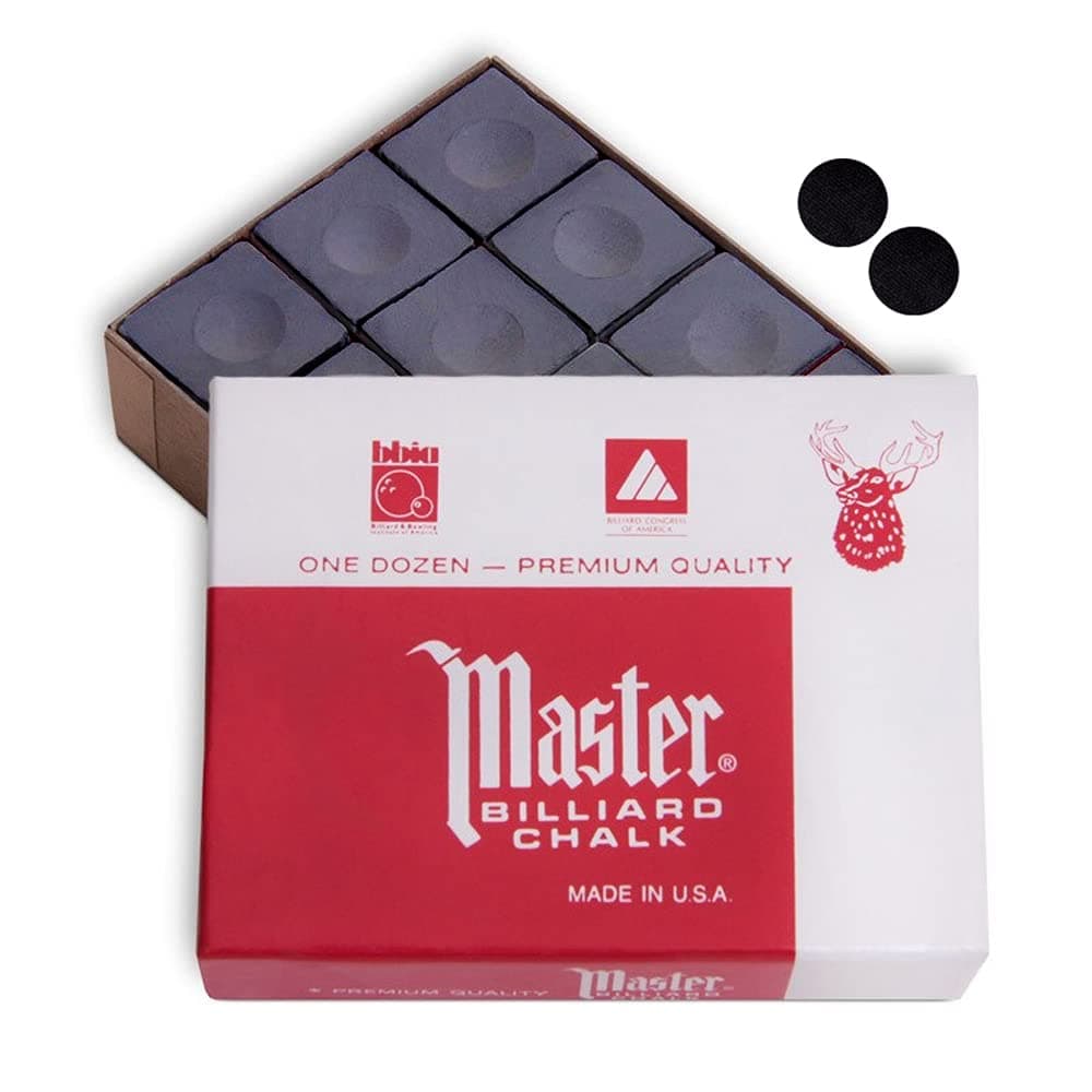 Master Billiard Pool Cue Chalk Premium Quality - 1 Dozen - Made in USA with 2 Billiard Pool Table Spots (Charcoal)