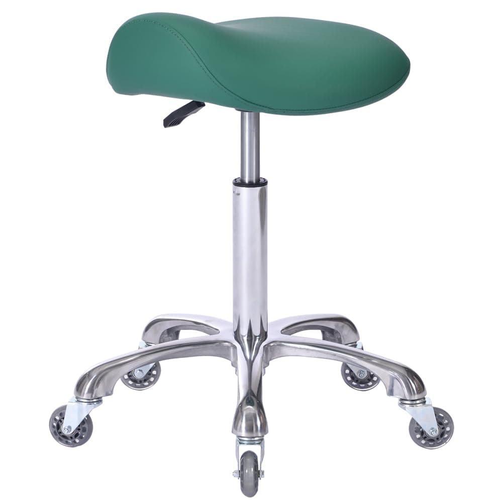 - Professional Saddle Stool with Wheels Ergonomic Swivel Rolling Height Adjustable for Clinic Dentist Beauty Salon Tattoo Home Office (Green)
