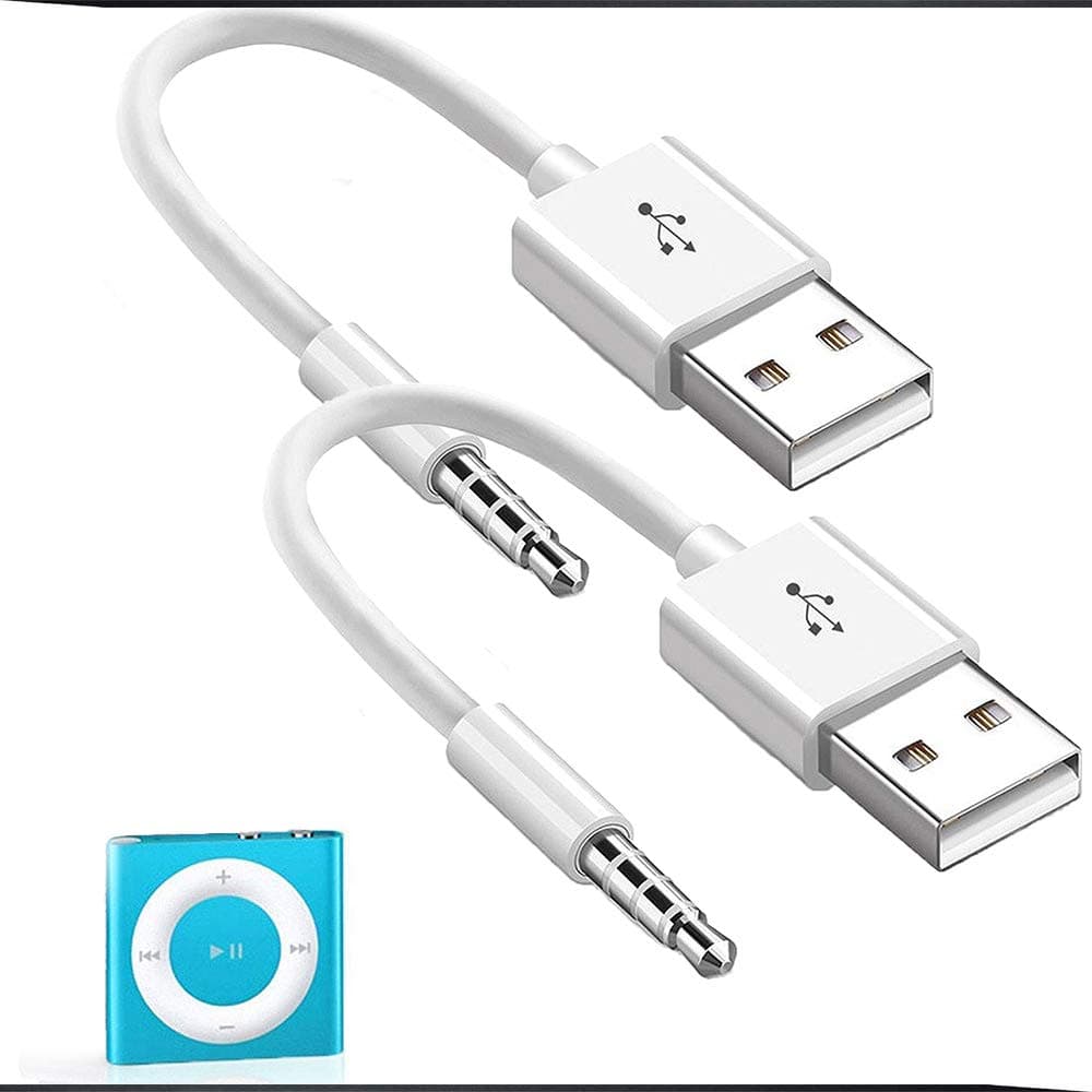2-Pack Replacement Shuffle Charger USB Cable 3.5mm Male Audio Jack to USB 2.0 | 2 in 1 USB Data Sync Cord Cable Charger | Compatible iPod Shuffle 3 4 5 6 7 Gen MP3 Nano