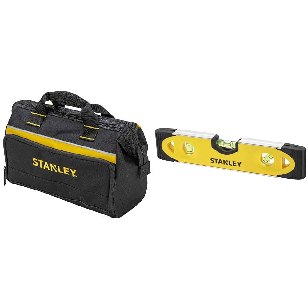 Tool Bag 30 x 25 x 13 cm in Resistant 600 x 600 Denier with 8 Interior 2 Exterior Pockets and Reinfored Base 1-93-330 & Shock Proof Torpedo Level 230 mm/9 Inch 0-43-511