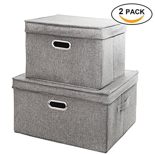 GuanShi Foldable Laundry Basket and Handle Binocular Design Large Capacity Storage Basket Canvas Storage Bins (2 Sets, Gray)