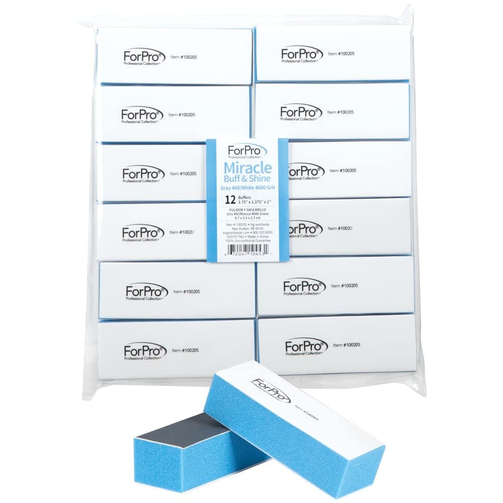Miracle Buff & Shine - Grey 400/White 4000 Grit- Twelve (12) Double Sided Manicure & Pedicure Buffers - 1” H x 1.375” W x 3.75” L