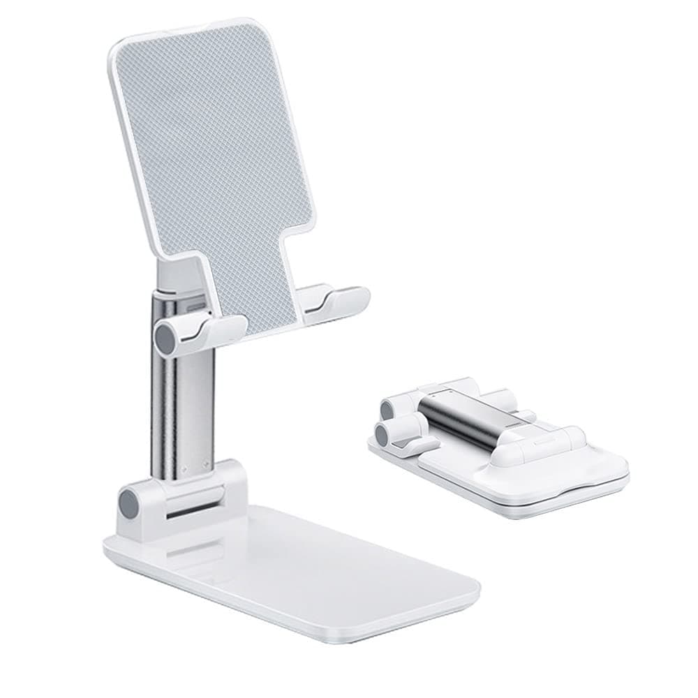 Cell Phone Stand, Angle Height Adjustable Cell Phone Holder with Silicon Pad for Desk Fully Forldable Mobile Phone Holder Compatible with All Mobile Phones (White)