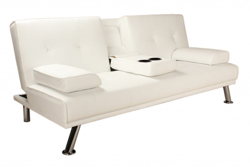 White Faux Leather Sofa Bed Double Click Clack Settee 2 to 3 Seater Modern Couch