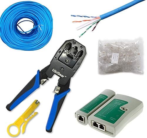 UbiGear CAT6 500 FT UTP Network Cable + Network/Phone Tester + RJ11/RJ12/RJ22/RJ45 Crimp Crimper +100 RJ45 CAT6 Connector Plug Network Tool Kits (CAT6Kits500FT)