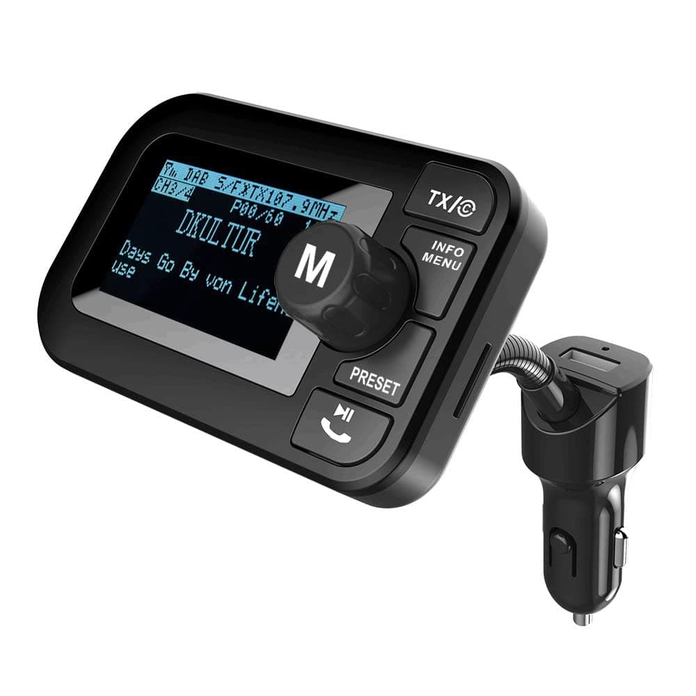 FirstE Car DAB/DAB+ Radio Adapter 2.3" LCD Bluetooth FM Transmitter Handsfree Call Car Kit MP3 Player Music Receiver, Portable Digital Radio with 5V 2.1A USB Port /SD Card/AUX Output/DAB Antenna