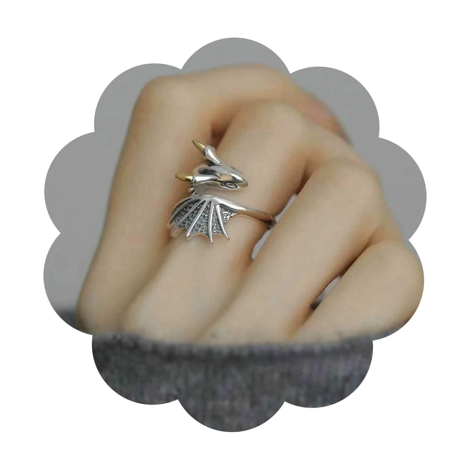 Gothic Flying Dragon Ring Flying Dragon Ring Silver Dragons Finger Rings Halloween Pterosaur Rings Adjustable Open Jewelry for Women