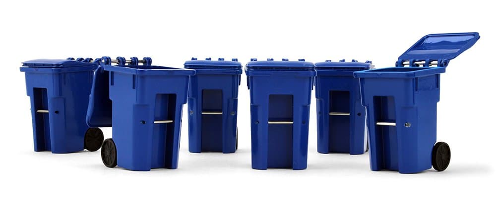 Set of 6 Blue Garbage Trash Bin Containers Replica 1/34 Models