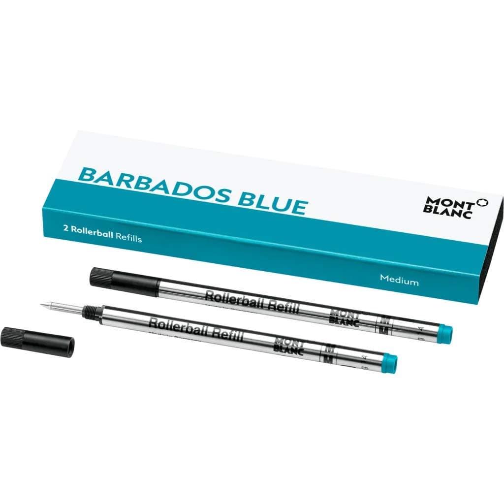 Rollerball Refills (M) Barbados Blue 106932 - Quick-Drying Pen Refills for Montblanc Rollerball and Fineliner Pens - 2 x Bright Blue Pen Cartridges