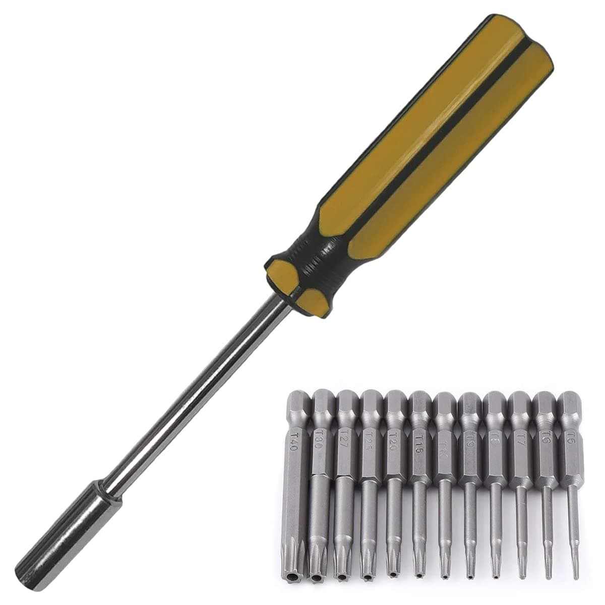 Torx Screwdriver Set - Hex Driver With 12 Torxs Bits Star Bit For Drill Impact Torques Head Sets Screw Tip T5 T6 T7 T8 T9 T10 T15 T20 T25 T27 T30 T40