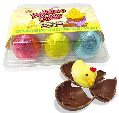 Belgian Milk Chocolate Peekaboo Chicks Foil Wrapped Easter Eggs with Marshmallow Center Basket Stuffers, 6 Eggs Total