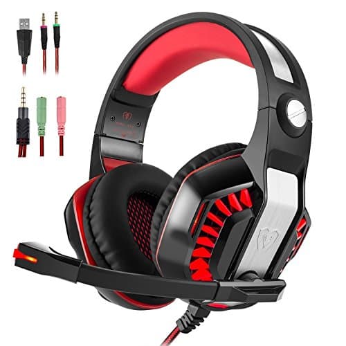 Gaming Headset, Xbox One Headset, PS4 Headset, Collee GM-2 3.5mm Noise Canceling Stereo Bass Over-ear Gaming Headphones with Microphone Volume Control Y Splitter for PC Laptop Phones Wii U PS3 (Red)