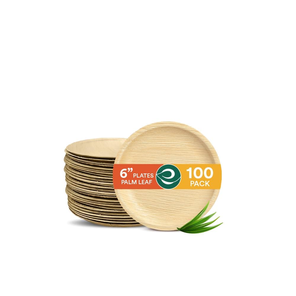 ECO SOUL [6 Inch & 100 Each] Biodegradable Disposable Tableware Set | Eco-Friendly and Perfect for Wedding, Birthday and Party | Includes 6 inch [15 cm] Round Plate, 160 mm Birchwood Spoon