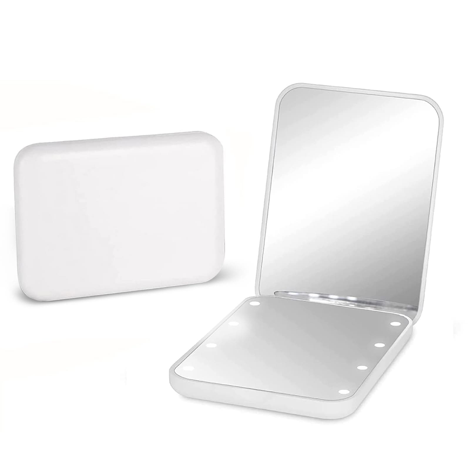 Compact Mirror with Light, LED Compact Travel Makeup Mirror, 1X/3X Magnification Lighted Pocket Mirror, Distortion Free, Portable, Folding, Handheld, Small Mirror for Purses, White