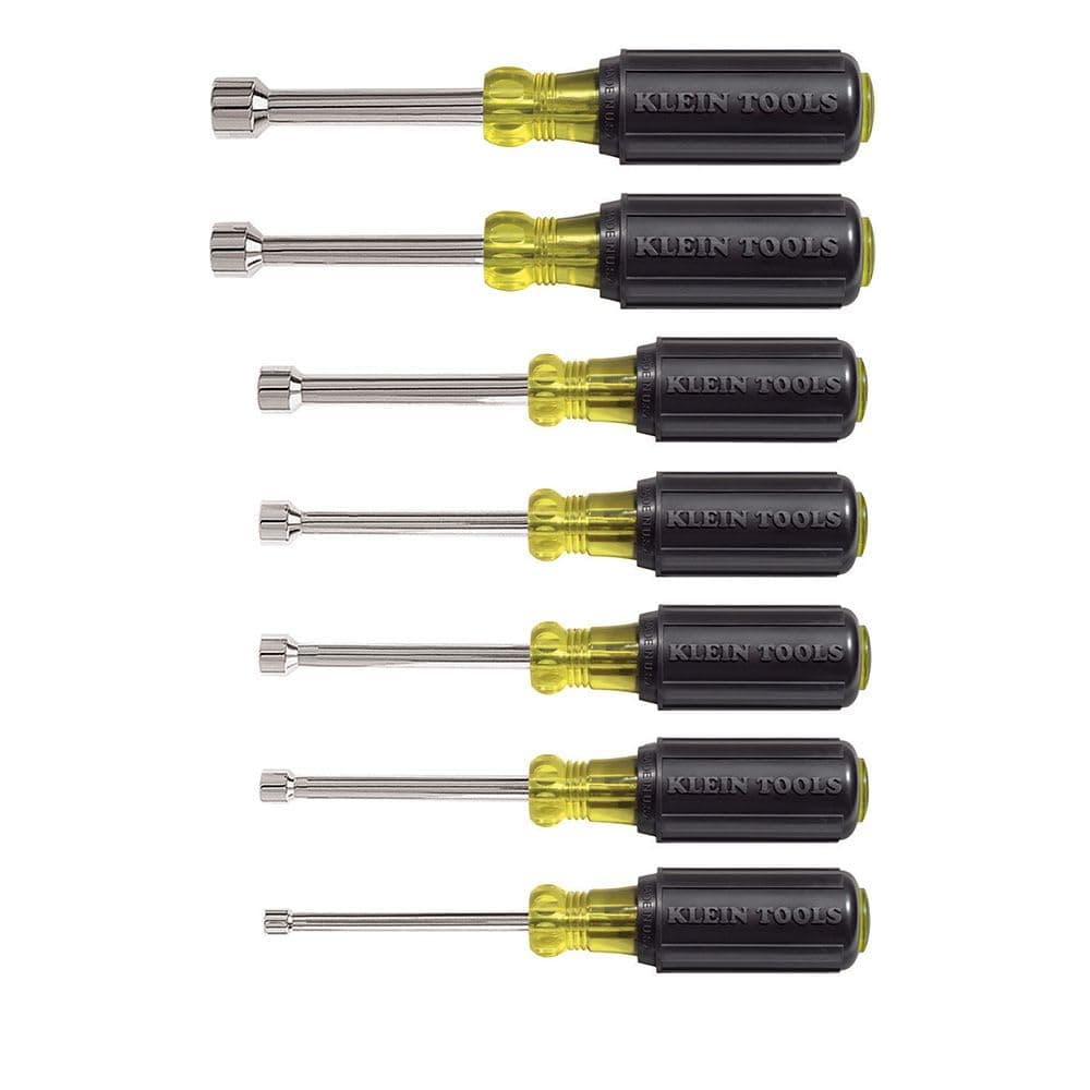 631 Tool Set, Made in USA, Nut Driver Set w/Hex Nut Sizes 3/16, 1/4, 5/16, 11/32, 3/8, 7/16 and 1/2-Inch on 3-Inch Full Hollow Shaft, 7-Piece