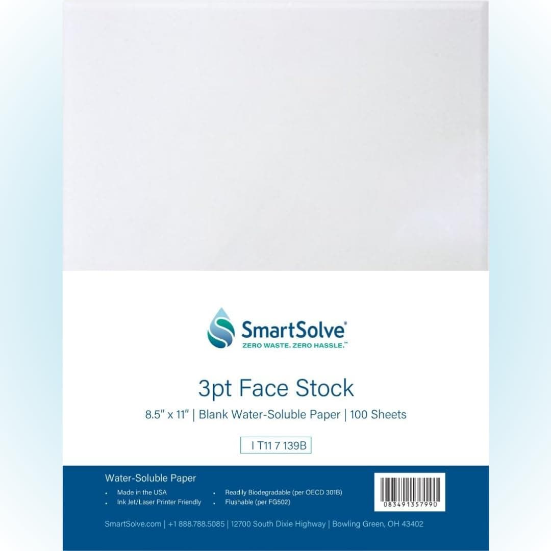 3 pt. Water-Soluble Paper, White, IT117139B, Dissolves Quickly in Water, Biodegradable, Printer Compatible, Crafts, Drawing, Notes, Letter Size, 8.5” x 11”, Pack of 100 Sheets