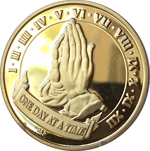 Bright Star Press One Day at A Time Praying Hands 22k Gold Plated AA Alcoholics Anonymous Medallion Sobriety Chip Years 1 2 3 4 5 6 7 8 9 10 11 12 Year 1-12