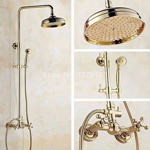 Two Cross Handles 8'' Bath Rain Shower System with The Shower Head & Hand Shower Set Faucet Mixer Tap Gold Color Brass agf321,Yellow