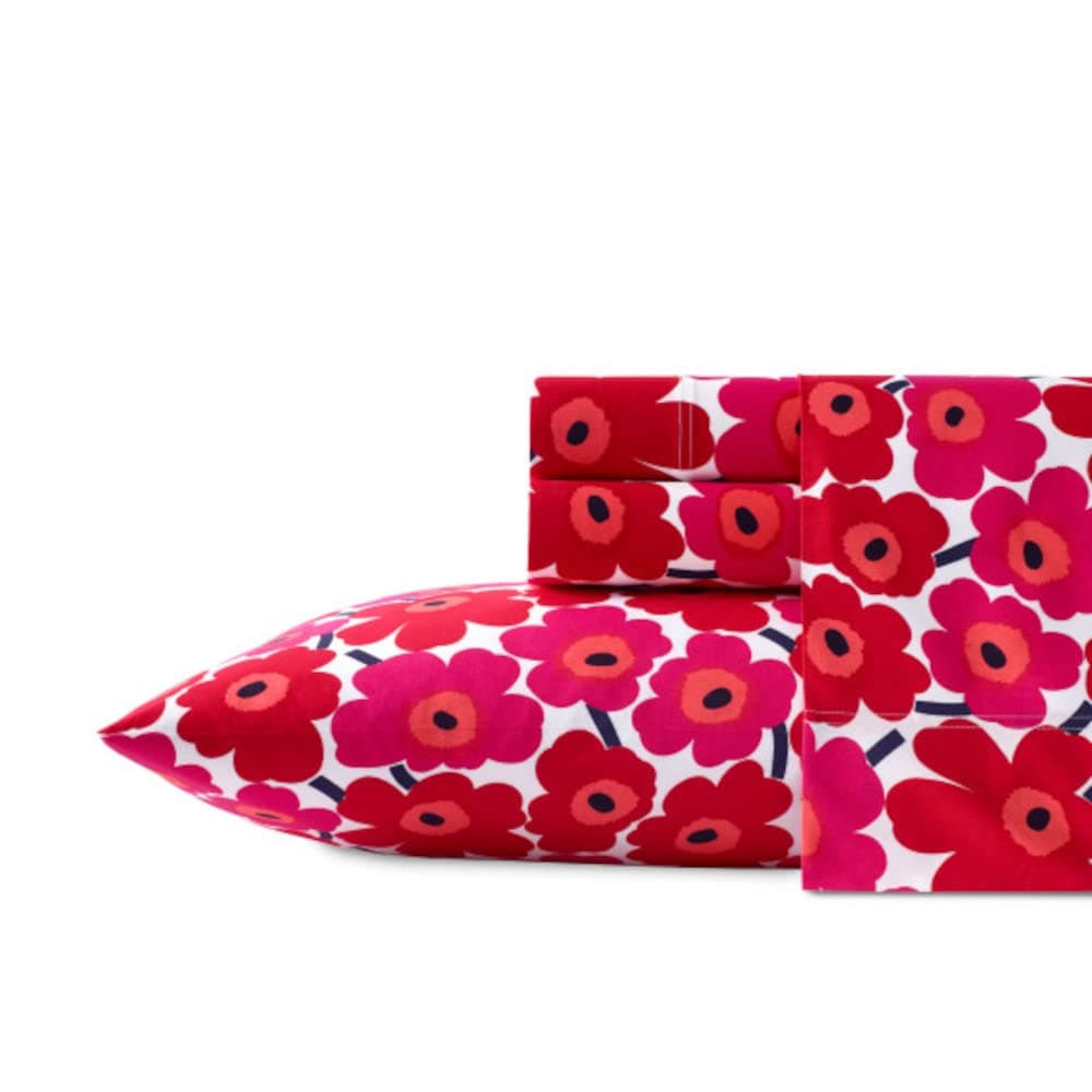 Marimekko - Queen Sheets, Cotton Percale Bedding Set, Crisp & Cool Home Decor (Unikko, Queen)