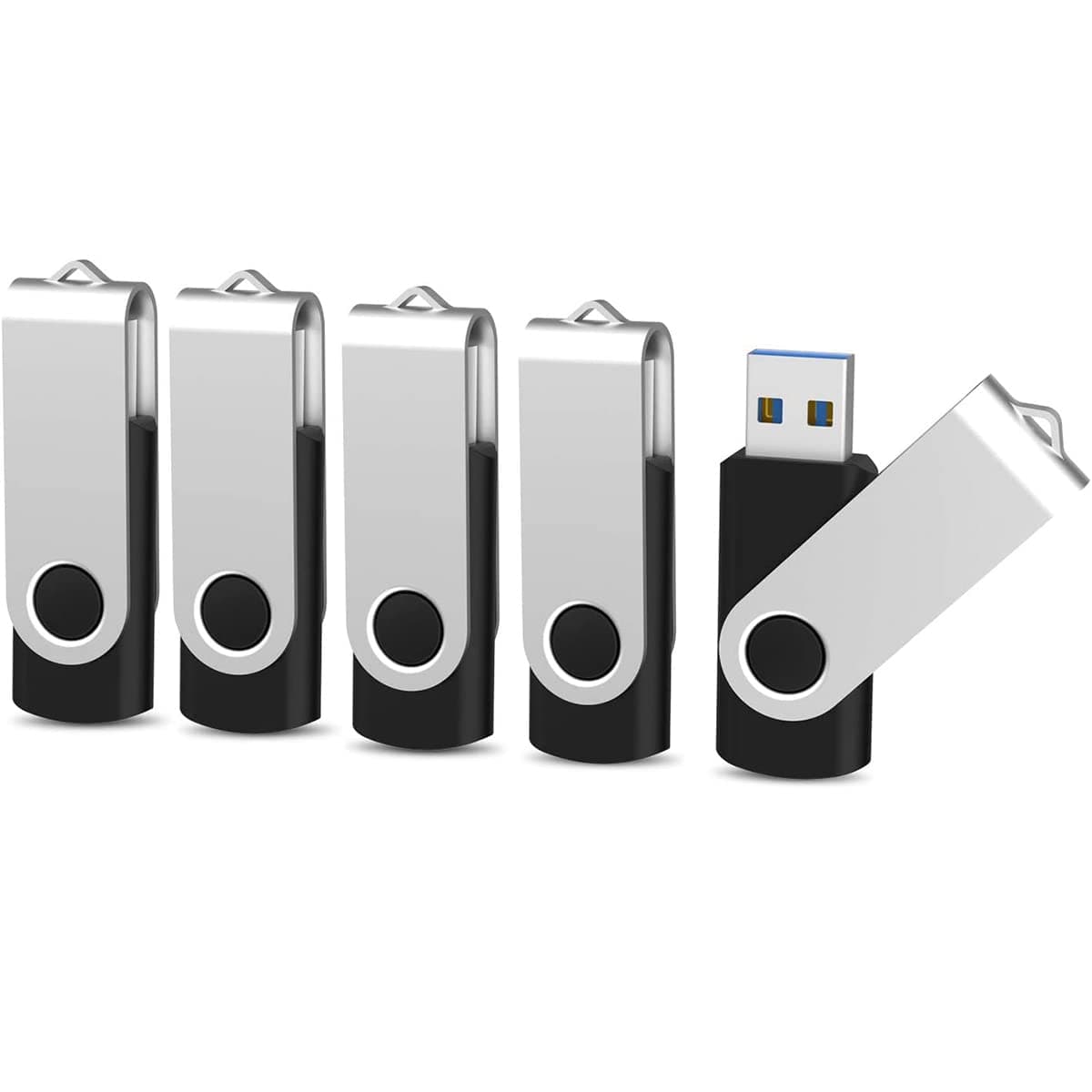 64GB USB 3.0 Flash Drive 5 Pack, KOOTION USB 3.0 Memory Stick with LED Indicator Swivel Thumb Drives Bulk U Disk 64GB Pendrive Jump Drive Zip Drive for Data Storage (64GB, 5 Pack, Black)