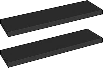 HOOBRO Floating Shelves for Wall, Wall Mounted Shelf Set of 2, 31.5" Hanging Shelf with Invisible Brackets, for Wall in Bathroom, Bedroom, Toilet, Kitchen, Living Room, Office, Black BK80BJP201