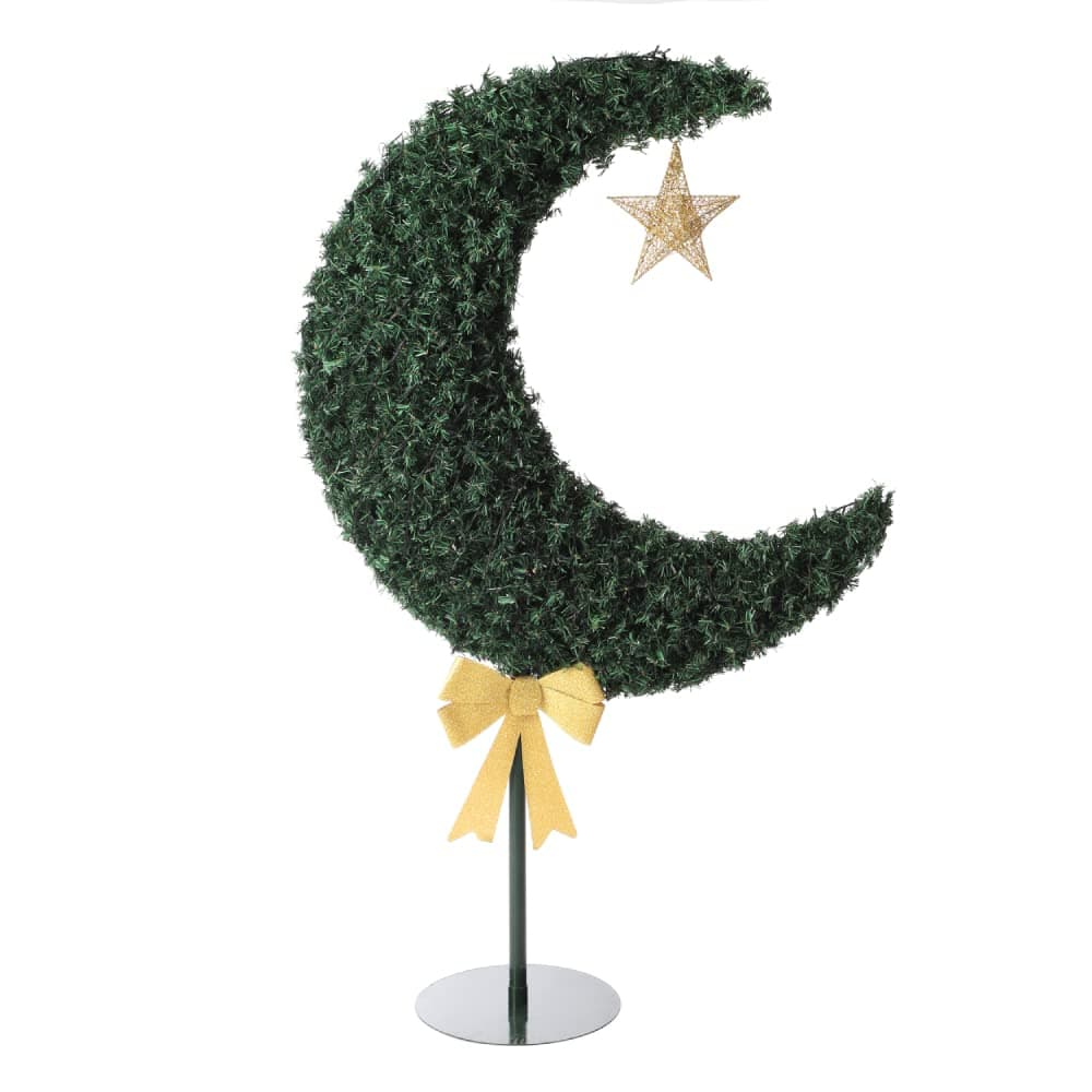 Green Crescent Moon Tree 4 Ft with Ornaments for Ramadan and Eid Home Party Decorations (Green)