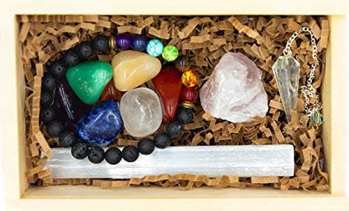 Premium Healing Crystals Starter Kit NEW AND IMPROVED Gift Set Natural Raw Chakra Stones for Crystal Healing 7 Chakra Stones Rose Quartz Pendulum and Bracelet Ultimate Chakra Kit with Genuine Crystals