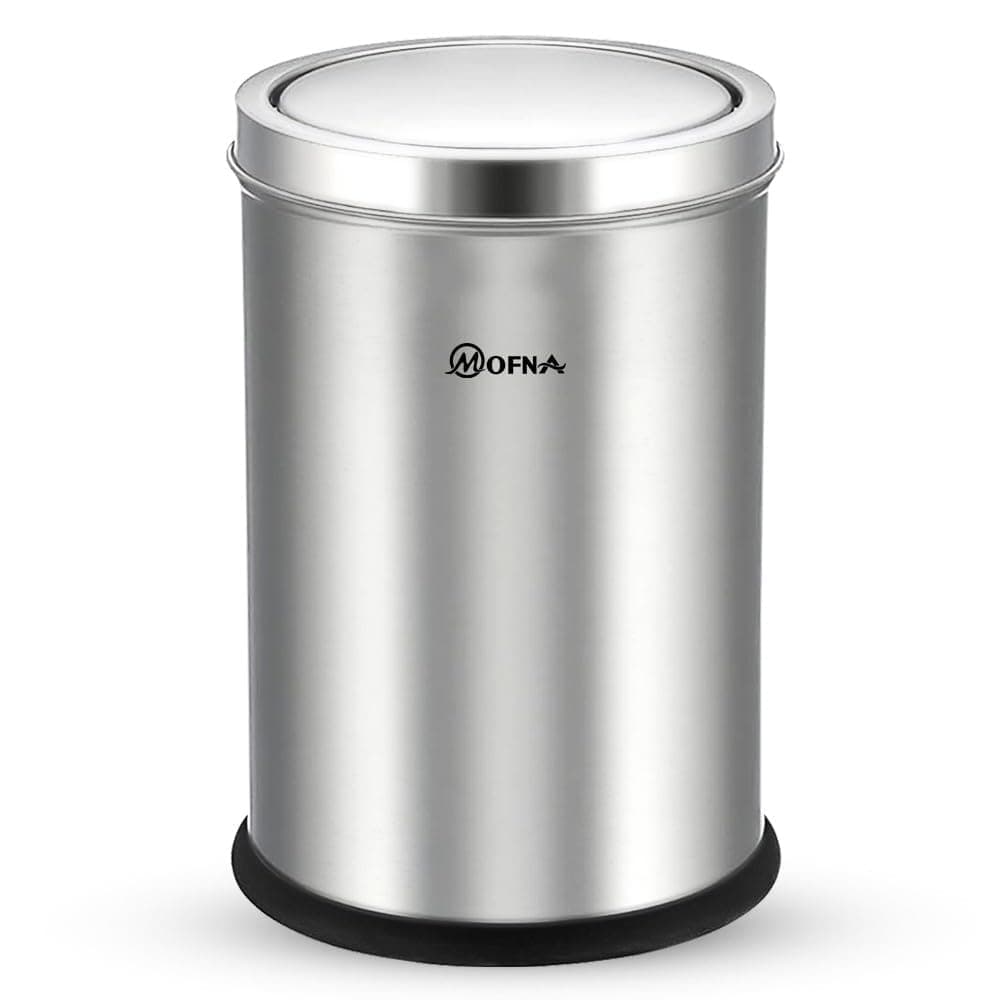 mofna Stainless Steel Swing lid dustbin, Garbage Bin, Trash Can, with removable lid For Home, Kitchen, Bathroom, Office & Commercial Use - 14x24 In -60 Liter, Silver, Pack of 1