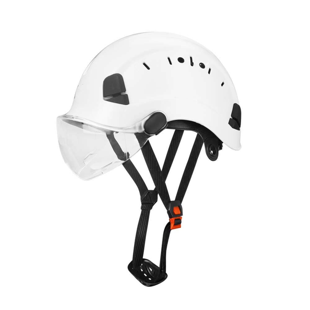 Adjustable Safety Hard Hat ANSI Z89.1 Approved ABS Comfortable Helmet with White Retractable Visor 6-Point Harness for Construction Industrial Outdoor Work(White,Clear Visor)