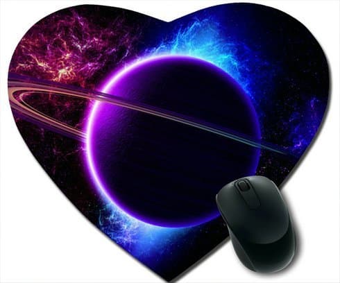 Mouse Pad, Universe Nebula Planet With a Ring of Light Purple Blue Color Heart-shaped Mouse Pad by Sakuraelieechyan