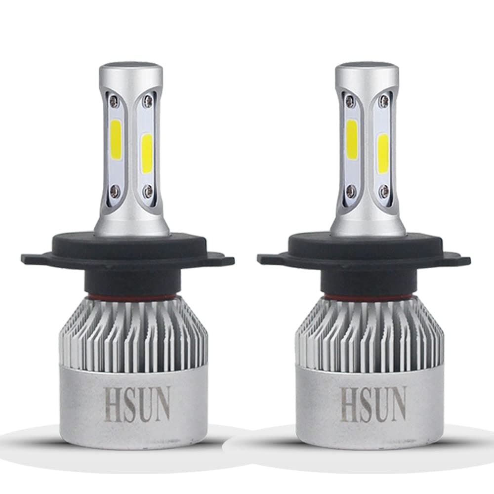 HSUN H4 9003 LED Headlight Bulb,All-in-One Conversion Kit-8000 Lumens Extremely Super Bright COB Chip for Car Headlight Fog Light and More,2 Pack 6500K White